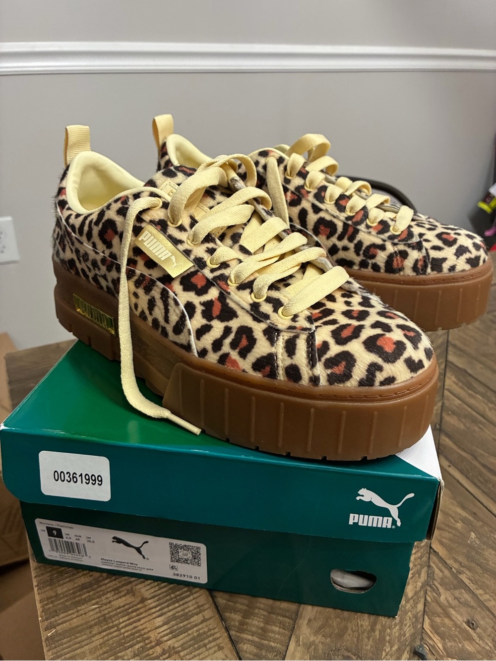 Puma Mayze Leopard Print Platform Sneakers in Tan, Brown & Yellow